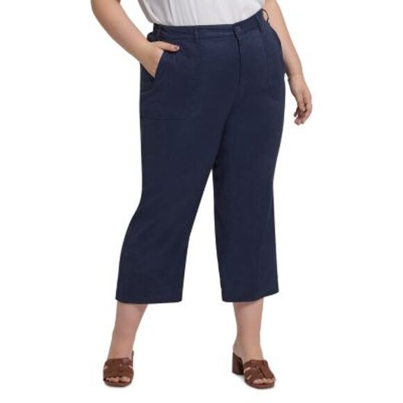 NYDJ Capri Pants Cropped High Waist Navy Blue Straight Leg Plus Size 18W NWT - Picture 1 of 14